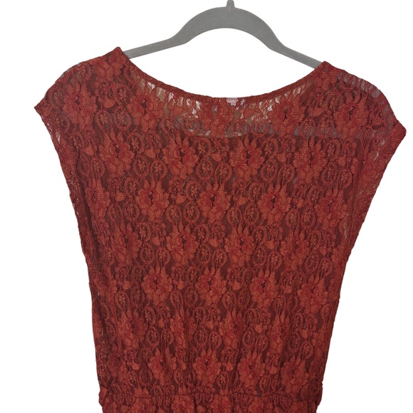 Warehouse Red Sheer Floral Lace Midi Dress UK 8 / US 4 festival bohemian boho - Picture 11 of 15